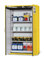 Bezpečnostní skříň s požární odolností 90min_3x police, 1x spodní záchytná vana, ocelový poplastovaný plech